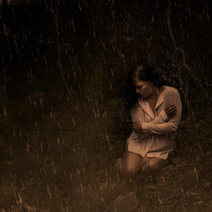 rain, grief, nature, woman, portrait, pose, model